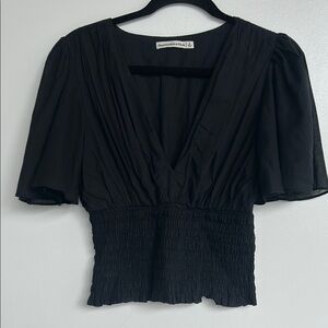 Abercrombie & Fitch Black Smocked Blouse with Short Sleeves
